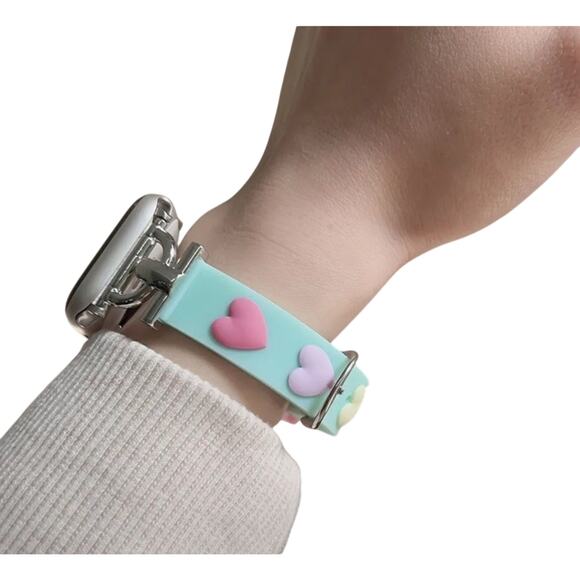 Apple Smart Watch 38mm 40mm 41mm Silicone Wristband Hearts Kawaii Cutegoth - Picture 2 of 3